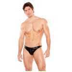 Zeus Wet Look Zipper Thong Black - AL242502Z