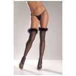 Fishnet Thigh Highs With Marabou Trimmed Top Blk - BEW577B