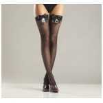 Fishnet Thigh High With Satin Bow And Handcuffs - BEW627