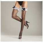 Spandex Diamond Thigh High With Ruffle Lace And Satin Bow - BEW630