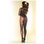 Sheer Open Crotch Long Sleeve Flame Bodystocking With plunging Neckline One size - BEWB76