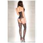 Plunging Floral Fishnet Suspender Bodystocking One Size - BEWB91