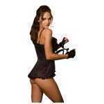 Tie Front Babydoll Thong Gloves Black One Size - DG4873BK