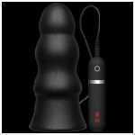 Kink Vibrating Silicone Butt Plug Rippled 7.5 Inch Black - DJ240134