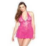 Curve Lace Chemise And G String 1X-2X Pink - FANP1201X2X