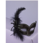 Mask With Glasses Black Satin With Feather - FN71140