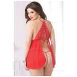 Lace And Mesh Babydoll And Thong Red Queen Size - STM10603XPRD