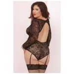 Long Sleeve Teddy With garters Black Queen Size - STM10663XPBK