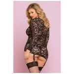 Lace Chemise With garters And Thong Black Queen Size - STM10754XPBK