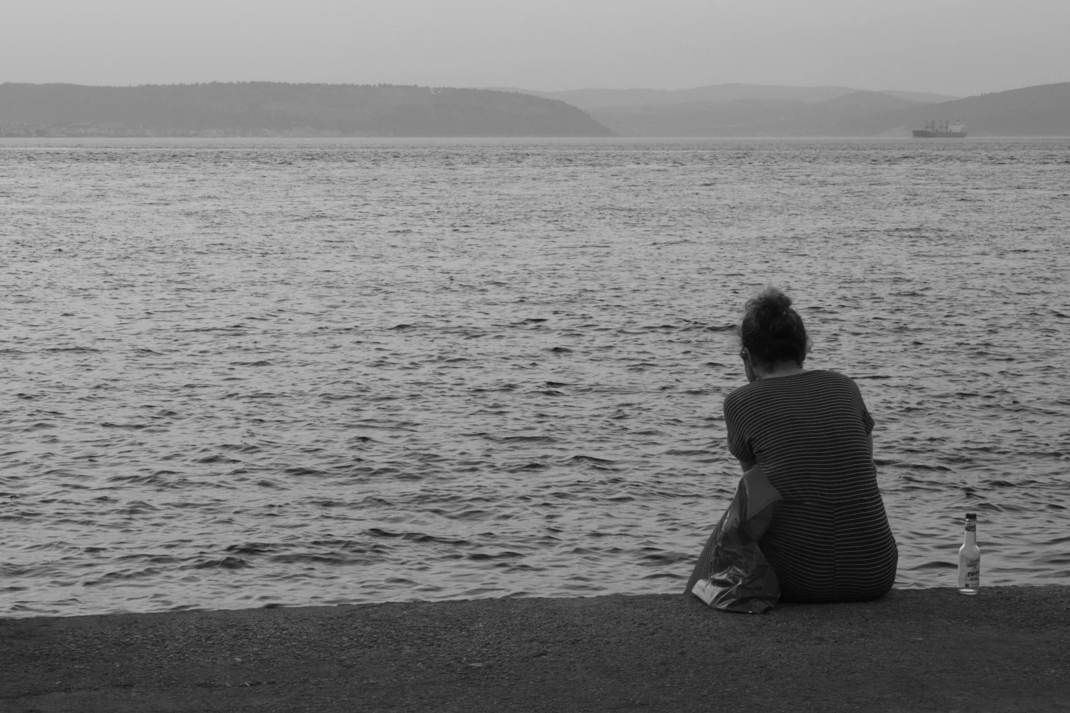 A person sitting alone beside the sea