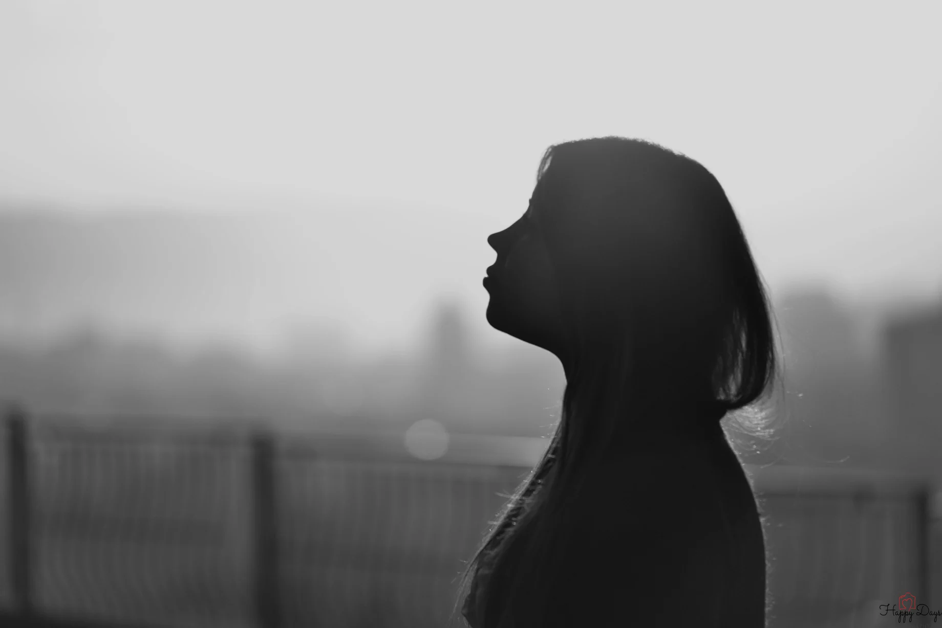 Silhouette of a woman's profile in the mist